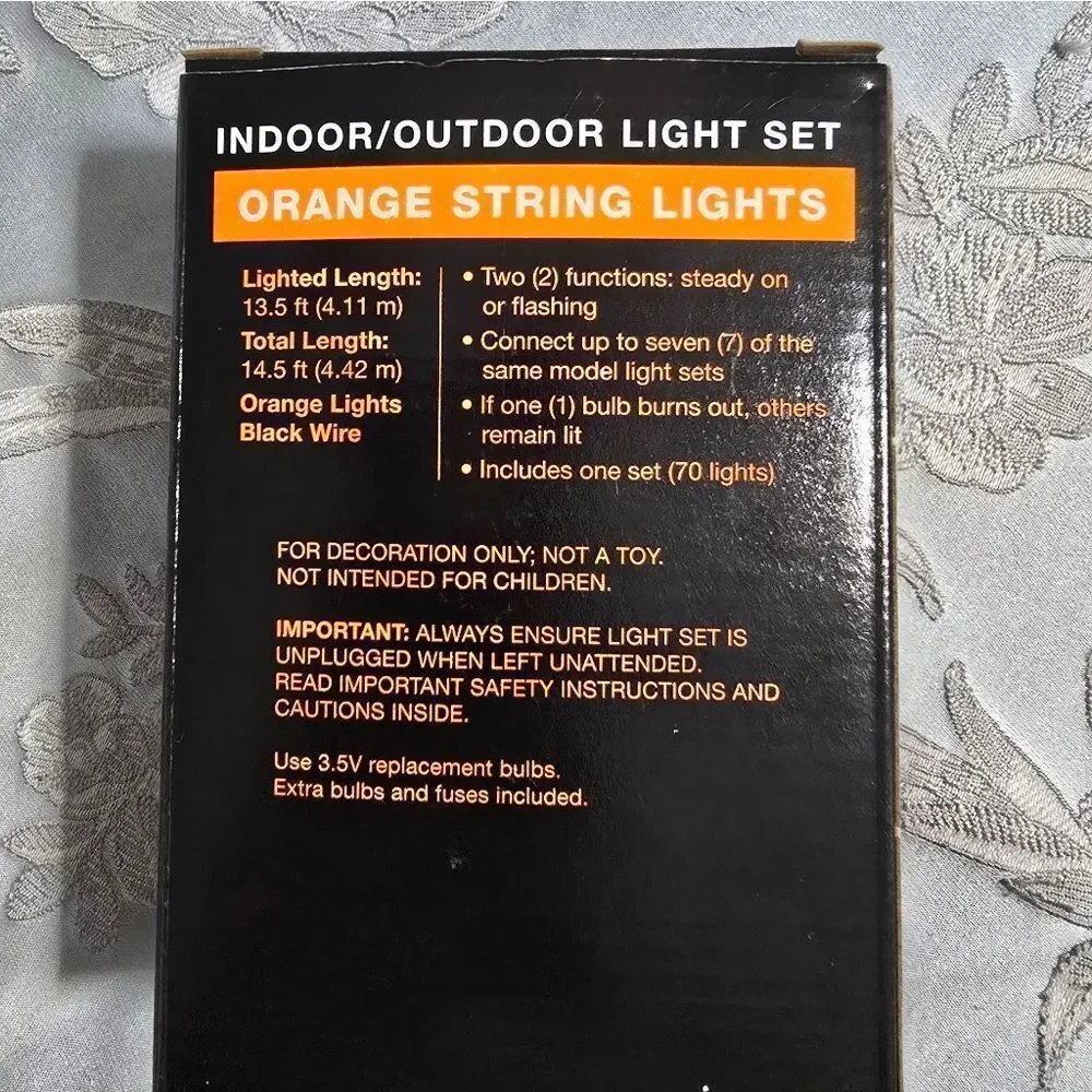 Bundle of 2 Halloween Orange String Lights 140 Lights Total Indoor/Outdoor New